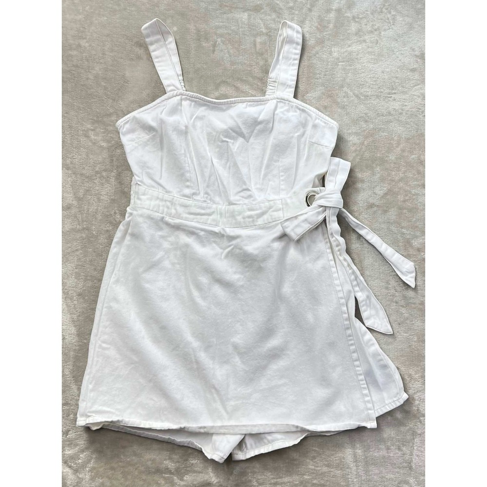 Jessica Simpson White Cotton Skort Romper Smocked Back Wrap Tie Size M